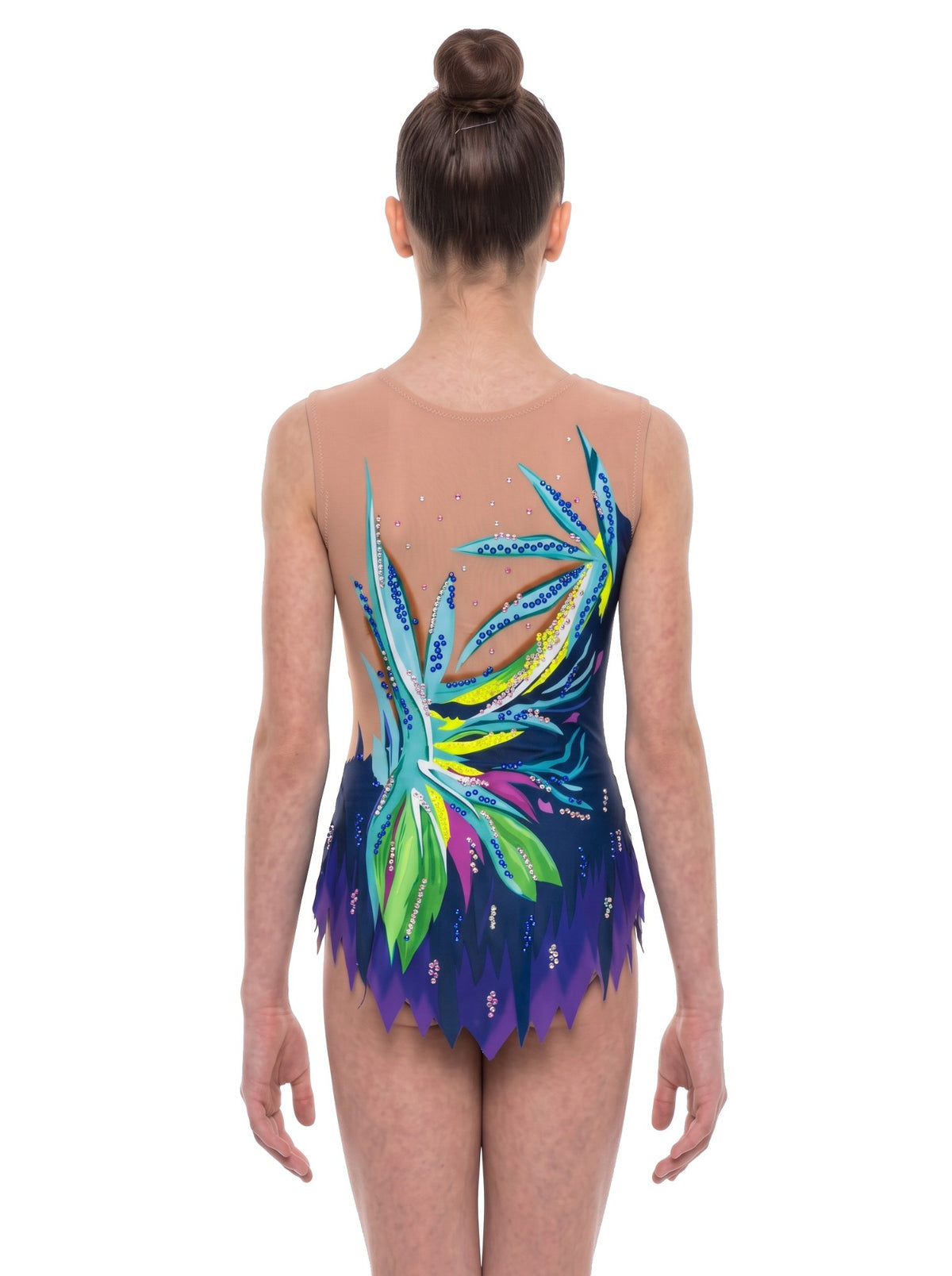 Retro di Dalí con forme turchesi e verdi sul blu navy e parti color carne.