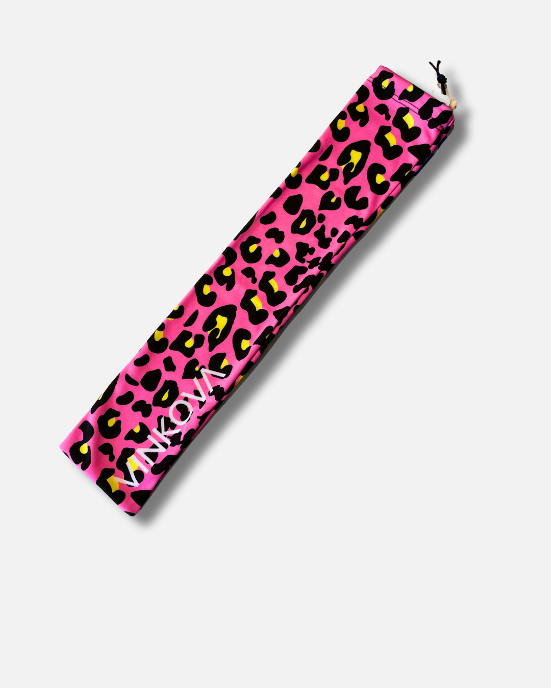 Custodia lunga per clavette Pink Cheetah Vinkova, stampa leopardata rosa e logo.