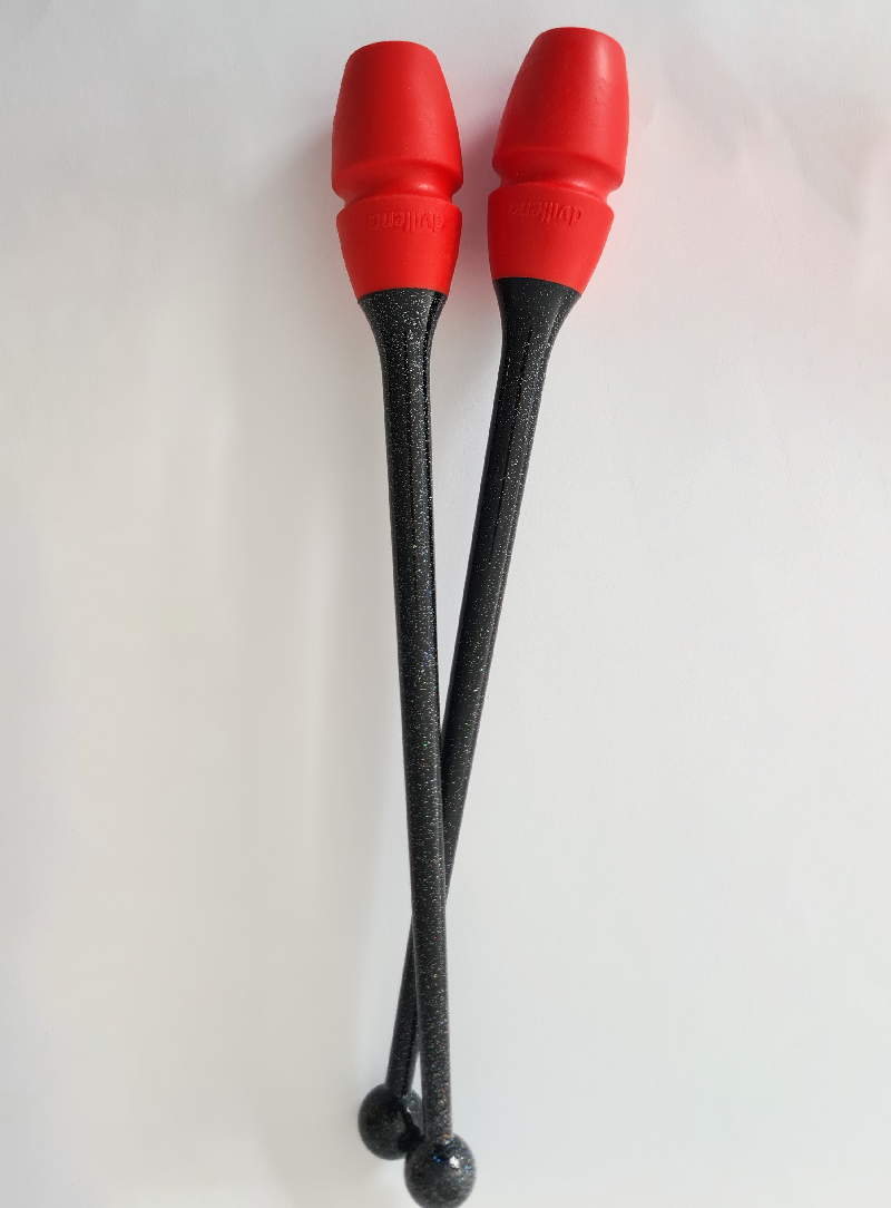 Mazas de gimnasia rítmica 36cm negro glitter y rojo engarzables