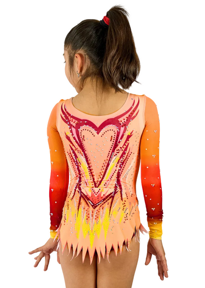 Body da gara con sfumatura da arancione a rosso granata e strass.