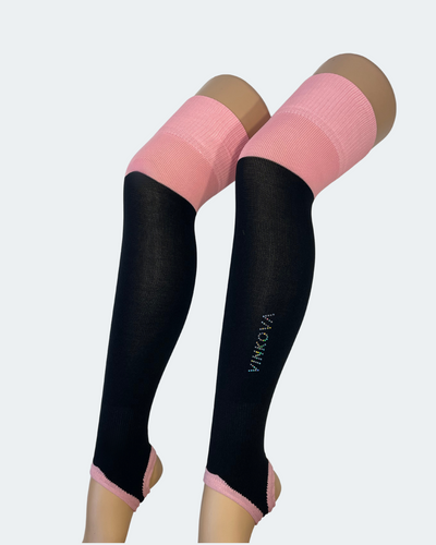scaldamuscoli per ginnastica ritmica nero e rosa cipria