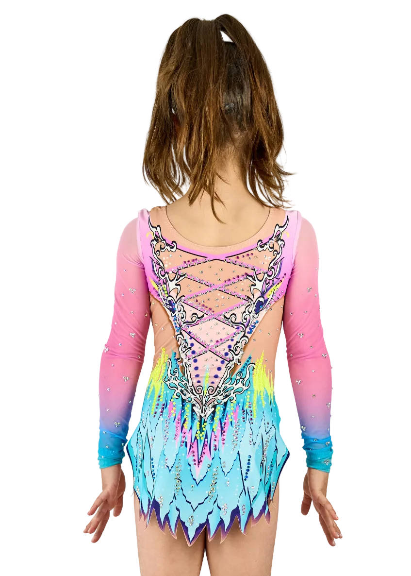 Body da gara con design a filigrana bianca e dettagli in giallo fluo.