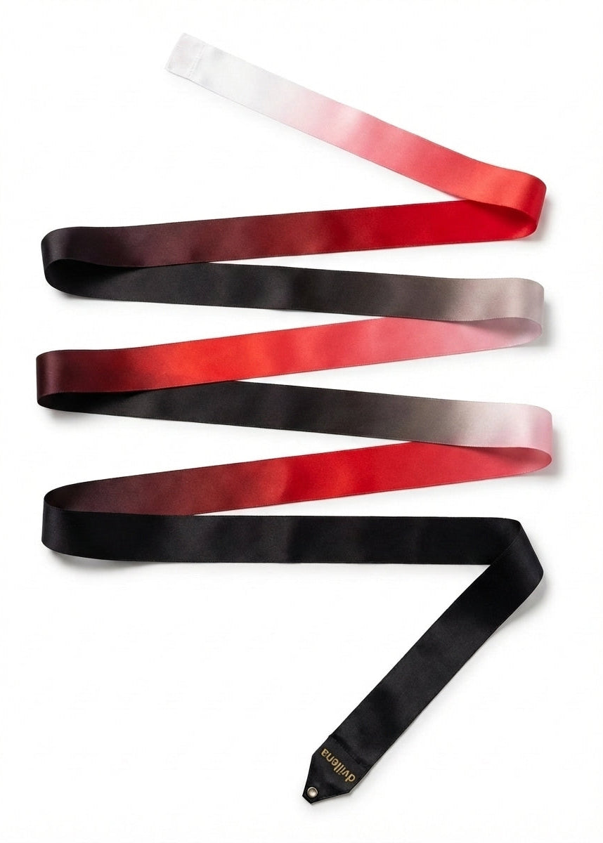 Nastro ginnastica ritmica tricolore sfumato bianco, rosso e nero.