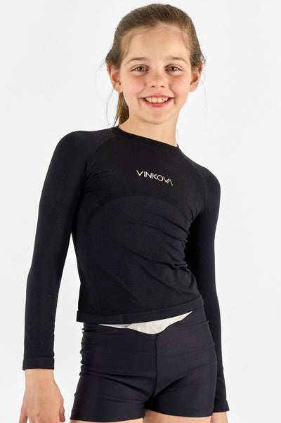 Maglia termica per ginnastica ritmica in inverno colore nero.