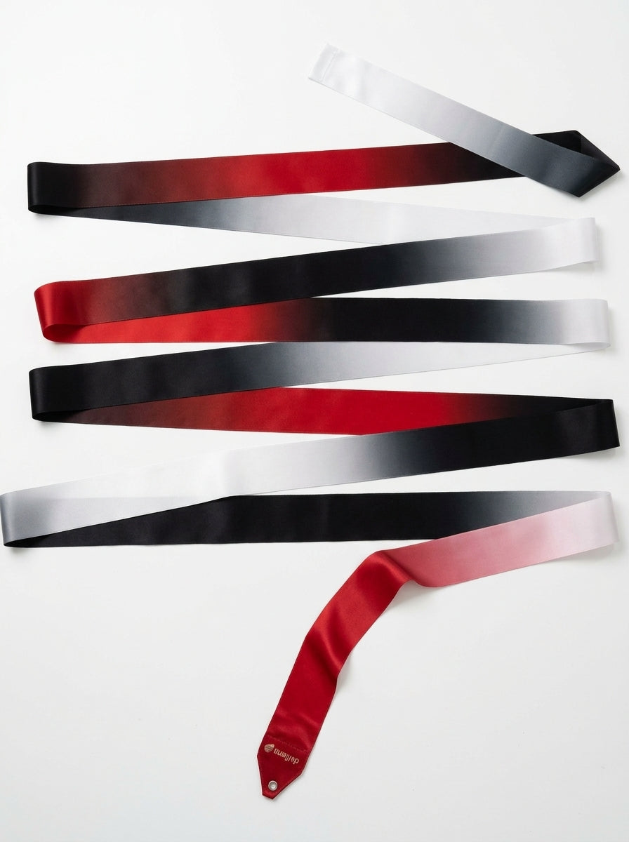 Nastro di ginnastica ritmica Black Ruby con sfumatura rosso, nero e bianco e occhiello metallico
