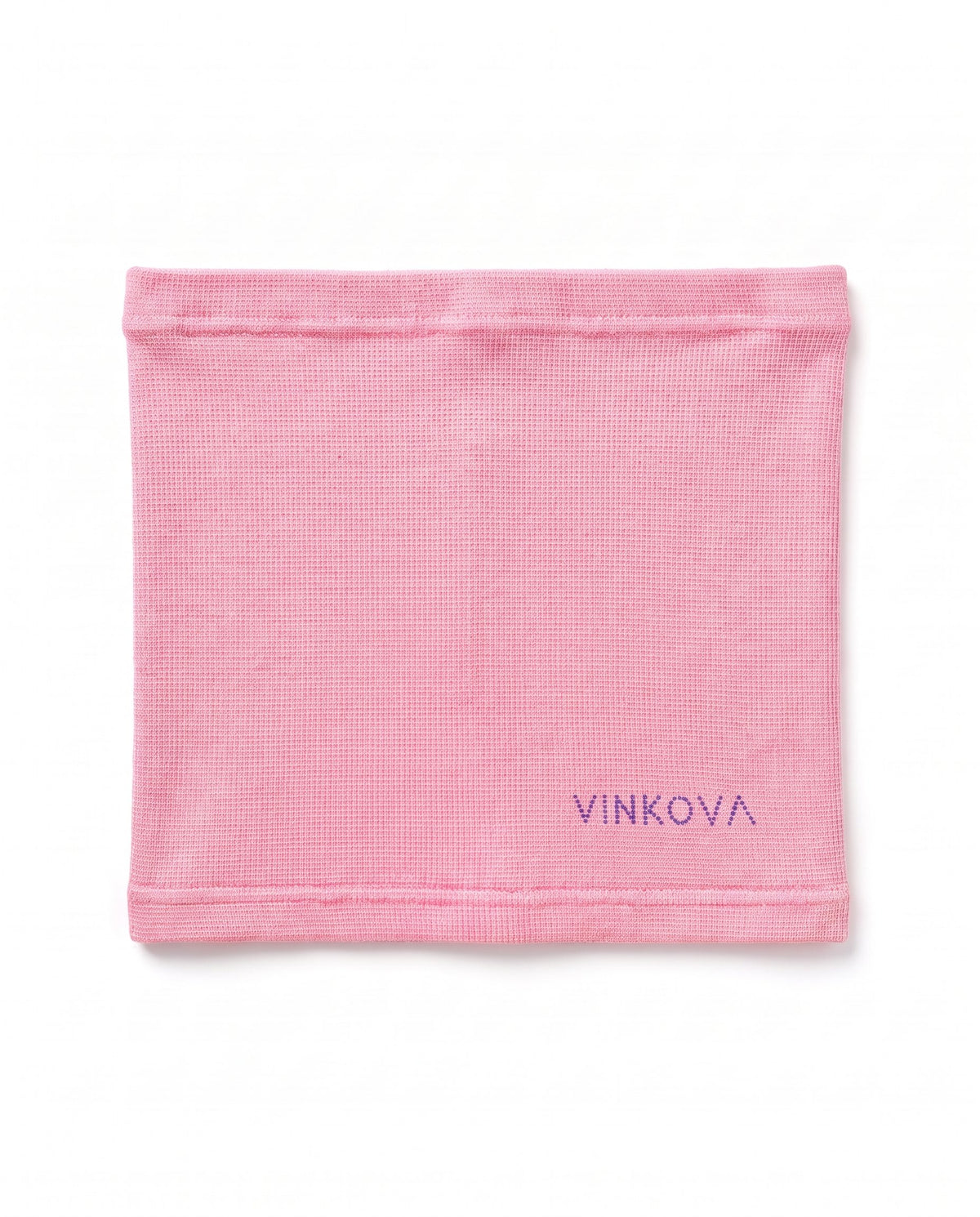 Fascia scaldavita da ginnastica ritmica Vinkova, colore rosa, distesa, con logo VINKOVA a puntini