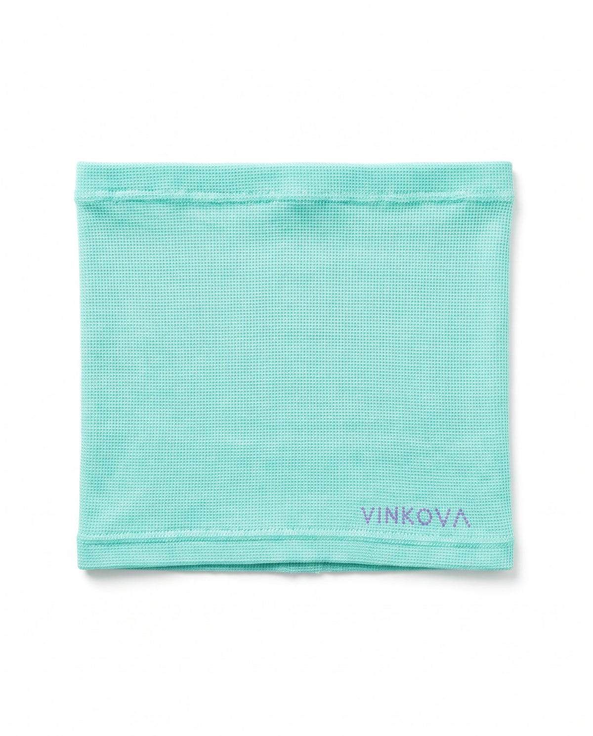 Fascia scaldavita da ginnastica ritmica Vinkova, colore turchese, distesa, con logo VINKOVA a puntini