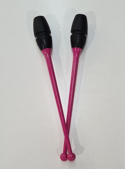 Clavette per ginnastica ritmica 41 cm fucsia glitter e nero incastrabili