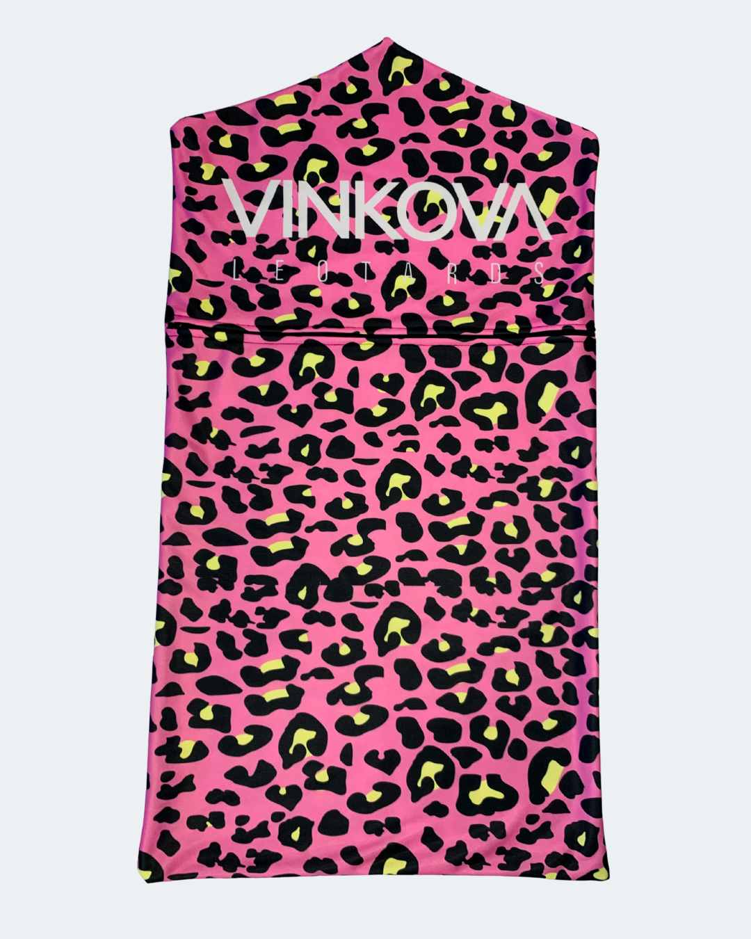 Custodia per body Pink Cheetah Vinkova, leopardata rosa, retro con logo.
