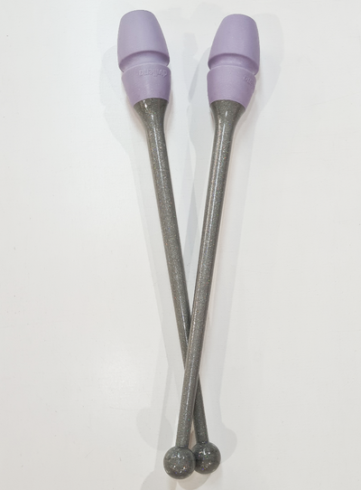 Clavette per ginnastica ritmica 36 cm grigio glitter e lilla incastrabili