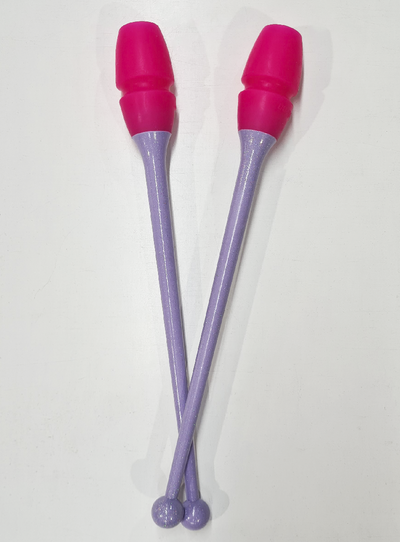 Clavette per ginnastica ritmica 36 cm lilla glitter e fucsia incastrabili