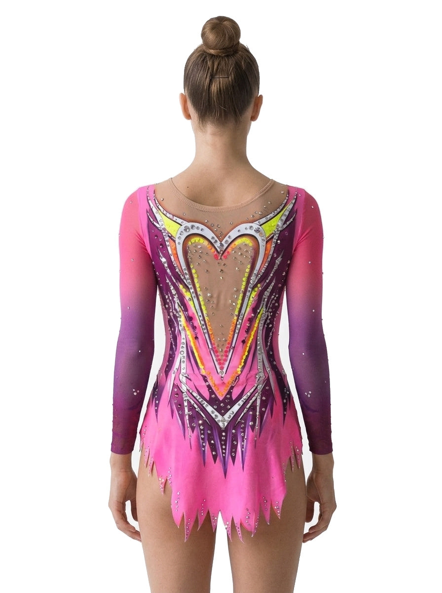 Body Core Vinkova, dietro: rosa e viola, motivo a cuore, maniche lunghe.