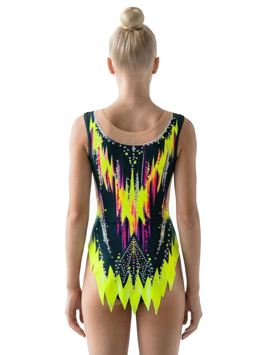 Body Danna Vinkova, dietro: nero, lime e fucsia, gonna a punte.