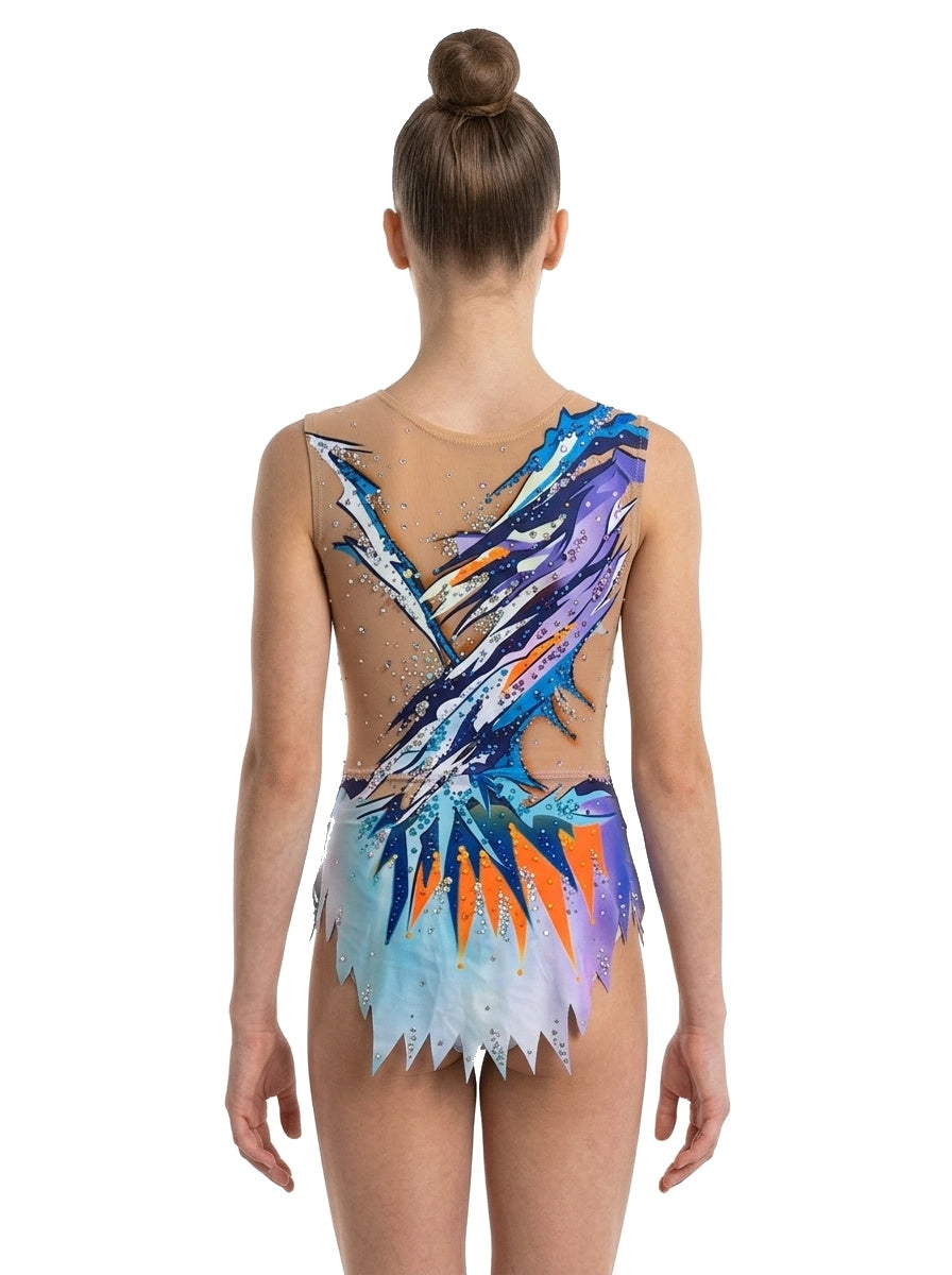 Body Zip Vinkova, dietro: arancione, blu e bianco, linee diagonali, inserto color carne.