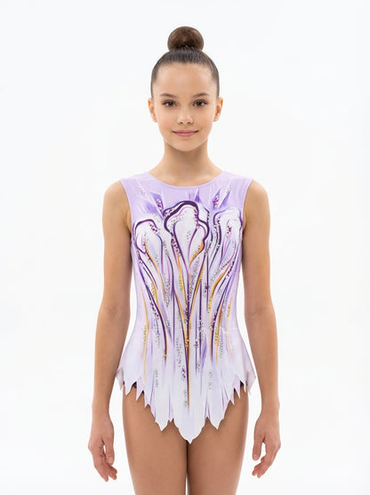 Maillot de gimnasia Filadelfia sin mangas, diseño rosa y naranja con strass para competición