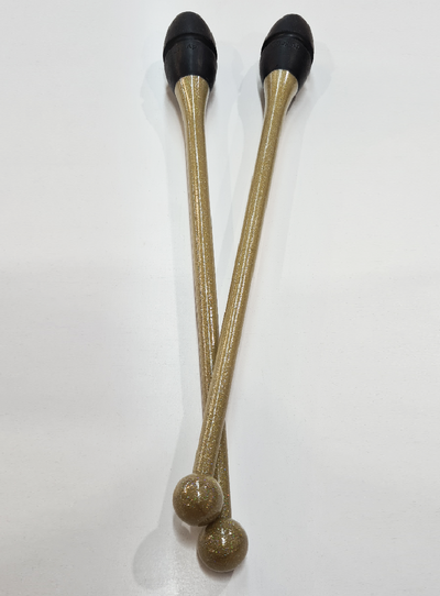 Clavette ginnastica ritmica 45cm oro glitter e nero incastrabili.