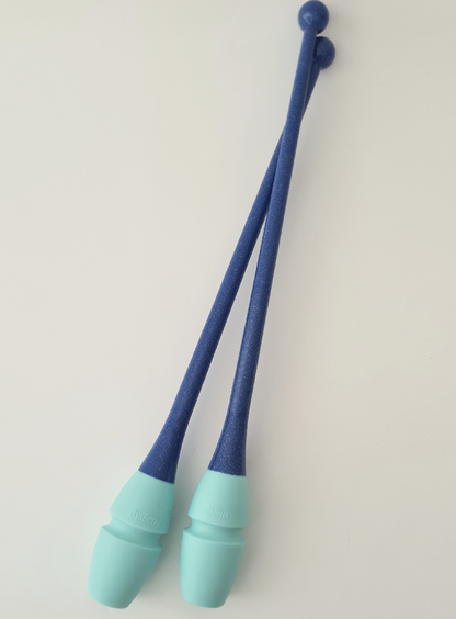Mazas de gimnasia rítmica 45cm navy glitter y celeste engarzables