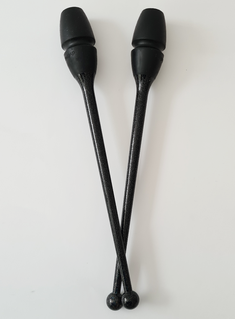 Mazas de gimnasia rítmica negro glitter engarzables 36 41 y 45cm