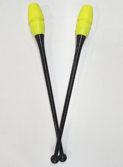Clavette ginnastica ritmica 45cm nero glitter e giallo incastrabili.