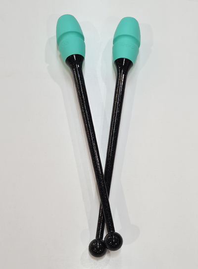 Clavette per ginnastica ritmica 36 cm nero glitter e verde incastrabili